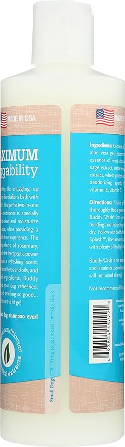 Buddy Wash 2-in-1 Dog Shampoo and Conditioner for Dog Grooming, Rosemary & Mint, 16 oz. Bottle