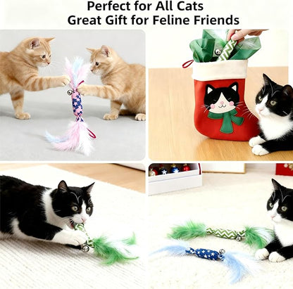 Catnip Toy Candy Shape with Bright Colors Feathers & Bell, Kicker Chew Toy for Indoor Cats, Enrichment Toys for Bored Kittens & Adult Cats, 3-Pack Crinkle Plush Toys for Teething and Play