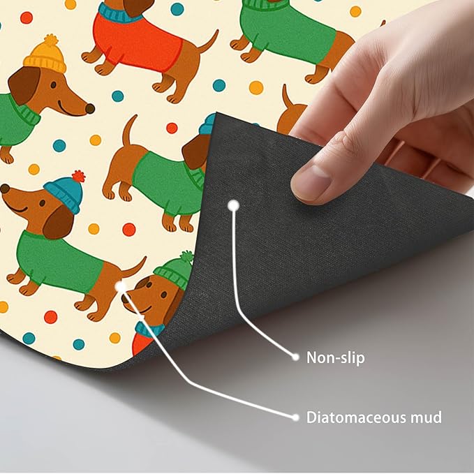 Cute Dachshund Dogs Pet Food Mat Spill-Proof Pet Feeding Mat for Food and Water Bowl Pets Placemat Easy Clean Fast Dry Area Mat for Cats Kittens & Small Dogs 24" x 16"