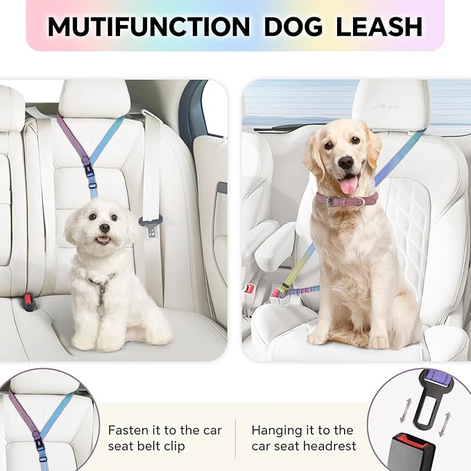 Hands Free Dog Leash, Adjustable Heavy Duty Bungee Waist Leash Belt for Medium Large Dogs Walking Running Hiking with Reflective(Multi-Colored)