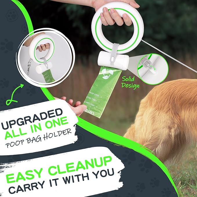 UFO Retractable Dog Leash Hands Free Wearable Laisse Chien with Poop Bag Holder One-Handed Brake Pause Lock 360° Tangle Free 10 ft Strong Nylon Tape Dog Leash for Up to 66lbs Medium Small Dogs