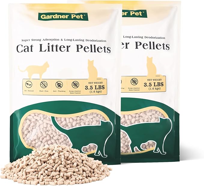 Gardner Pet Cat Litter Pellets Work in Double-Layer Litter Boxes, Natural Mineral Formula with Odor Control, Low Dust & Low Tracking, Non-Clumping Cat Litter, Lightweight & Safe (3.5LBS*2)