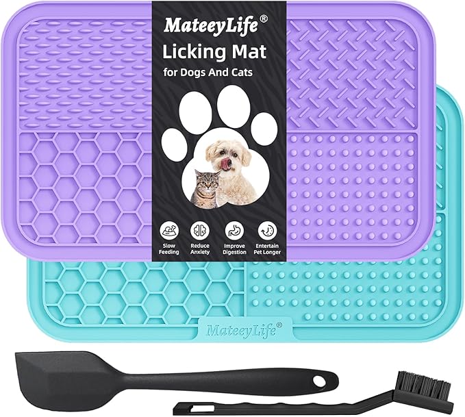MateeyLife 2PCS Large Lick Mat for Dogs with Suction Cups, Slow Feeder Bowls, Cat Lick Mat for Anxiety Relief, Dog Toys to Keep Them Busy, Enrichment Toys for Bathing, Cat Licking Pad for Boredom
