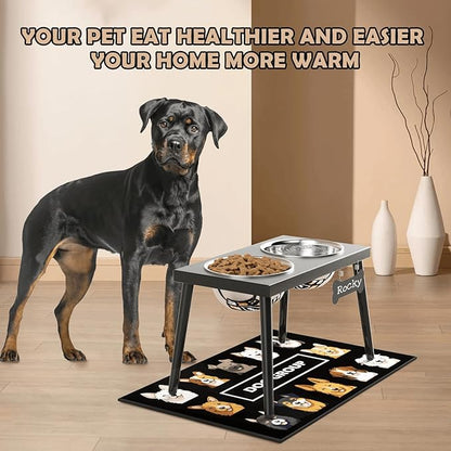 Metal Raised Dog Bowl Stand for Large and Medium Dogs, Stronger Elevated Dog Bowls with Sprill Proof Mat, Pet Food & Water Bowls 10" Tall Dogs Feeder (58OZ-Stainless Steel Pet Bowl, Mat-16x24)