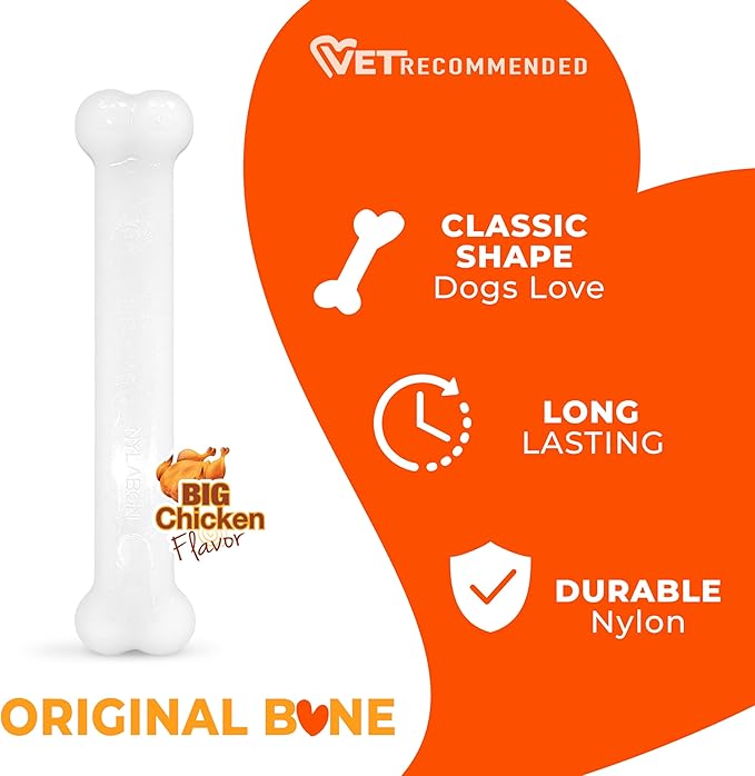 Nylabone Power Chew Classic Bone Chew Toy for Dogs, Durable Dog Toys for Aggressive Chewers, Chicken Flavor, Large/Giant - Up to 50 lbs. (1 Count)