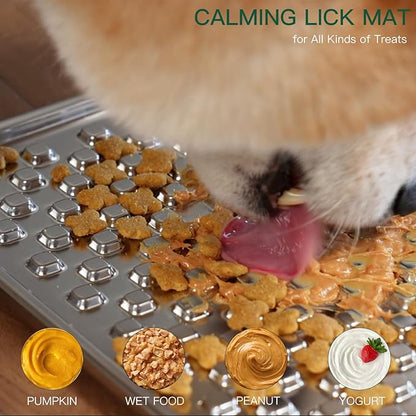 Dual Wall Stainless Steel Large Lick Mat for Dogs & Cats, Chew-Proof Slow Feeder, Anxiety Reducer, Whisker-Friendly for Cats, Non-Slip Heavy Duty Base, Raw Feeding Pad, Dishwasher Safe