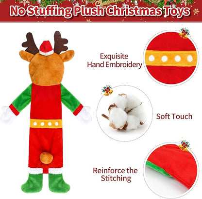 3 Pack Christmas Squeaky Dog Toys, Plush No Stuffing Toy for Dog Puppy, Durable Chew Bite Toys for Small Medium Large Dogs, Interactive Xmas Reindeer, Penguin, Bear for Aggressive Chewers