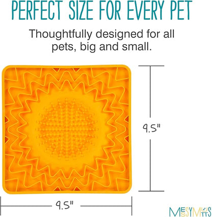 Messy Mutts Framed Silicone Therapeutic Licking Bowl Mat | 9.5" x 9.5" | Slow Feeder Mat for Boredom & Anxiety | Lick Pad for Dogs & Cats | Orange