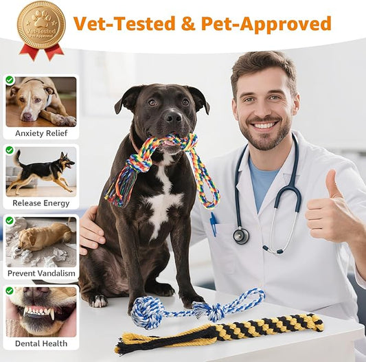 Heavy Duty Dog Rope Toys for Aggressive Chewers - 3 Packs Indestructible Cotton Dog Chew Toys for Small Medium Breed - Exercise Interactive Tug of War Dog Toy for Boredom, Teeth Clean(Miax Colors)