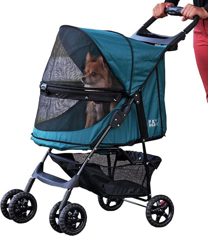 Pet Gear No-Zip Happy Trails Pet Stroller for Cats/Dogs, Zipperless Entry, Easy Fold with Removable Liner, Storage Basket + Cup Holder, NEW Emerald