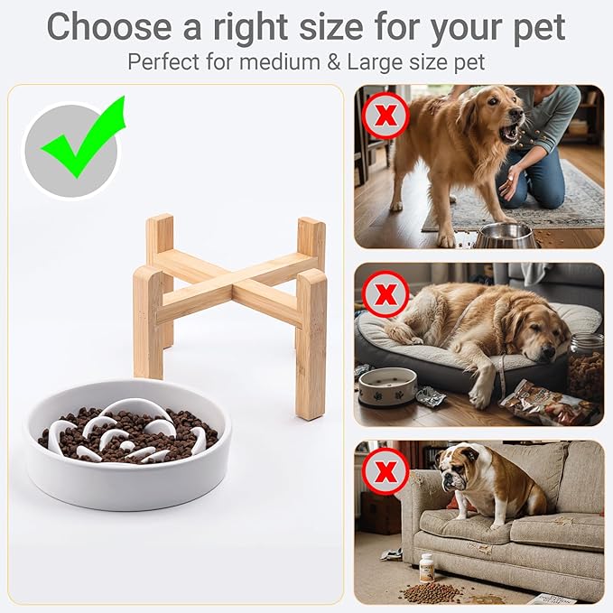 Ceramic Slow FeederDog Bowl for Medium Large Dogs,Heavy Weighted,Puzzle Eating Bowl Modern Maze (White, 8.66in)