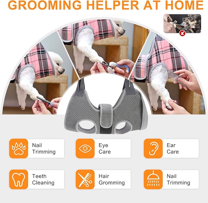 BEAUTYZOO Dog Grooming Hammock for Small Dogs Cat- Dog Sling for Nail Trimming/Clipping- Dog Hanging Holder with Thick Fabric Neck Support & Strap Restraint Claw Care,Gray Pineapple,S