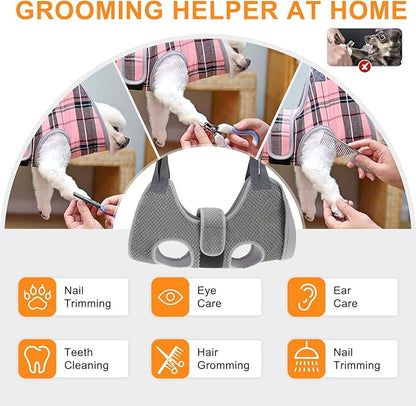 BEAUTYZOO Dog Grooming Hammock for Small Dogs Cat- Dog Sling for Nail Trimming/Clipping- Dog Hanging Holder with Thick Fabric Neck Support & Strap Restraint Claw Care,Gray Pineapple,S