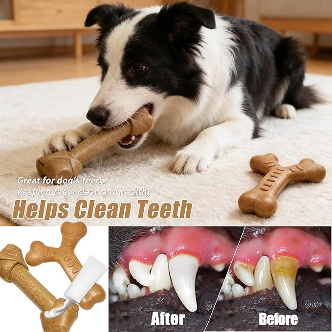 Dog Chew Toys for Aggressive Chewers, Durable Nylon & Wood Teething Toy with Chicken Flavor, Tough Chewing Dog Toys for Large Dogs (2Pack)