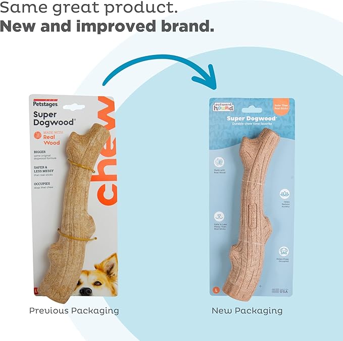 Outward Hound by Petstages Super Dogwood Durable Dog Chew Toy, Large - Long Lasting Chew Stick Made with Real Wood - USA Made, L