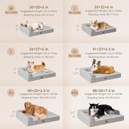 EHEYCIGA Extra Large Dog Bed Othorpedic 44x32x6.5, Memory Foam XL Dog Bed with Washable Removable Cover, Waterproof Pet Sofa Couch XLarge Size Dogs with Nonskid Bottom, Grey