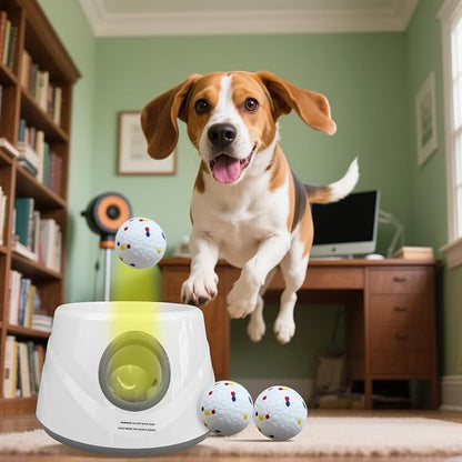 Automatic Ball Launcher for Dogs with 6 ETPU Balls, White, Adjustable Distance 20-45ft, USB Rechargeable, Interactive Dog Toy (Gary)