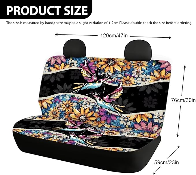 AFPANQZ Hummingbird Pattern Car Rear Bench Protective Car Seat Cover Back Seat Only Car Truck SUVs Polyester Fabric Car Backseat Cover Universal Fit Full Wrap Dust-Proof Seat Cover