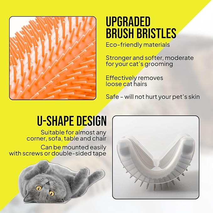 Cat Self Groomer – Wall Corner Grooming Brushes for Cats and Small Pets – Soft Silicone Massage Brush for Shedding Control and Face Rubbing (Orange)