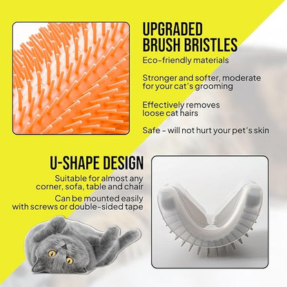 Cat Self Groomer – Wall Corner Grooming Brushes for Cats and Small Pets – Soft Silicone Massage Brush for Shedding Control and Face Rubbing (Orange)