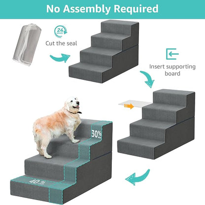 YENING Large Dog Stairs for High Beds - 24 Inches Tall Extra Wide Pet Steps for Large Dogs to Get on Bed 4 Deep Step for Couch