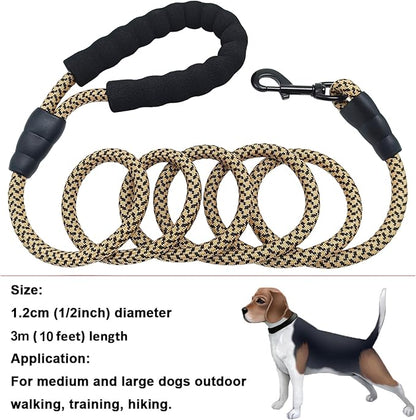 MayPaw Heavy Duty Rope Dog Leash, 3/4/5/6/7/8/10/12/15/20 FT Nylon Pet Leash, Soft Padded Handle Thick Lead Leashes for Large Medium Dogs (Brown, 1/2" * 10')