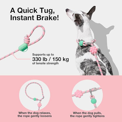 VETRESKA Hands-Free Dog Leash, 8FT Adjustable Rope Leash for Medium Large Dogs, Waist/Crossbody Slip Lead Leashes for Walking, No Pull Dog Leashes with Bag Dispenser, Clip, 3 in 1 Walk Kit (Flora)