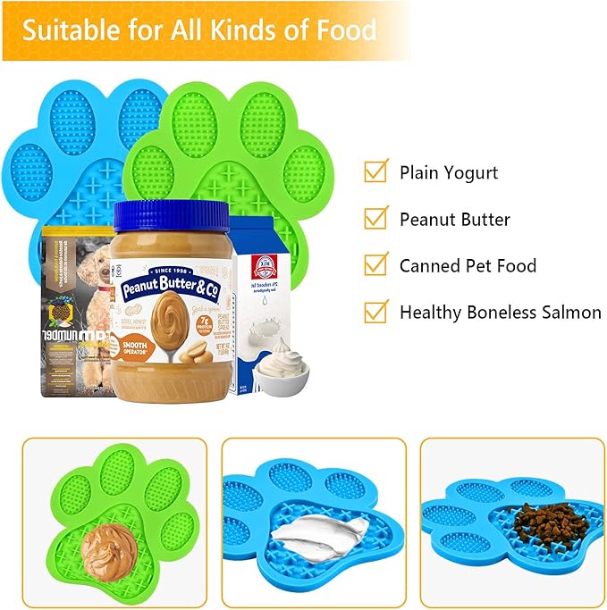 Dog Lick Pad, Lick Pad for Dog, Dog Peanut Butter Lick Pad, Dogs Cats Slow Feeder Mat with Suction Cups, Interactive Mat for Calming Anxiety, Great for Pet Bathing, Grooming and Training( Blue)