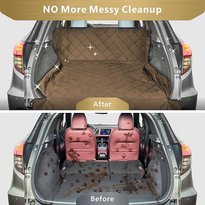 F-color SUV Cargo Liner for Dogs, Water Resistant Pet Cargo Cover Dog Seat Cover Mat for SUVs Sedans Vans with Bumper Flap Protector, Non-Slip, Large Size Universal Fit, Brown