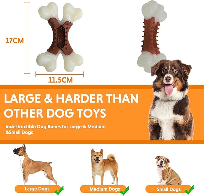 LaRoo Dog Chew Toys for Aggressive Chewers, Durable Nylon Bones Tough Toys for Training and Cleaning Teeth, Interactive Treat Dispensing Toy for Small/Medium Dog, Teething Relief, Meat Flavor (Brown)