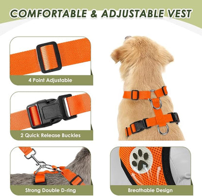 Lukovee Dog Seat Belt for Car, Adjustable Dog Car Harness for Large Medium Small Dogs, Soft Padded & Breathable Mesh Dog Seatbelt with Car Strap and Carabiner (Orange,S)