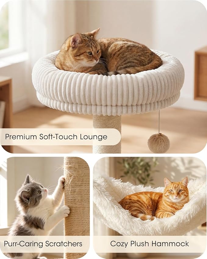 61" Modern Cat Tree Tower for Indoor Cats, Luxury Climbing Tower with Plush Lounge, Kitty Condos, Hammock & Scratching Posts, Classic cat Furniture (Rustin Brown)