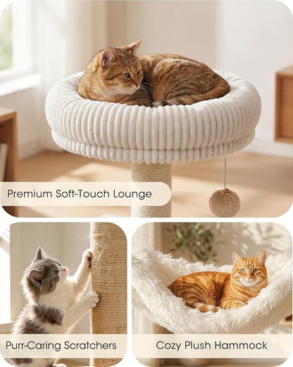 61" Modern Cat Tree Tower for Indoor Cats, Luxury Climbing Tower with Plush Lounge, Kitty Condos, Hammock & Scratching Posts, Classic cat Furniture (Rustin Brown)