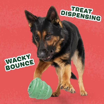 Barkbox Tough Timber Tree Super Chewer Dog Toy – Durable Natural Rubber Treat-Dispensing Christmas Tree Toy with Wacky Bounce – Tough Holiday Fun for Medium to Large Dogs