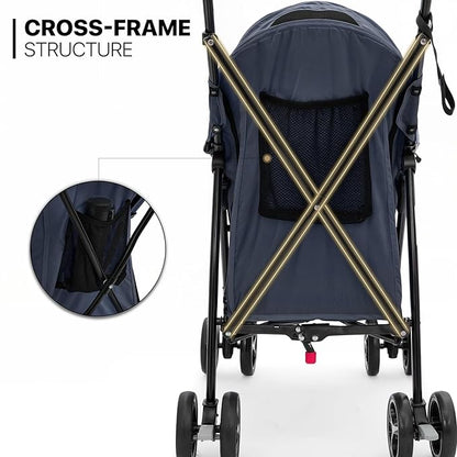 MoNiBloom 4 Wheels Pet Stroller, Easy-Fold Puppy Cage Jogger Stroller with Sun Cover, Pad and Rear Storage Bag, Breathable and Visible Mesh for Small/Medium Pets up to 22 lbs, Navy Blue