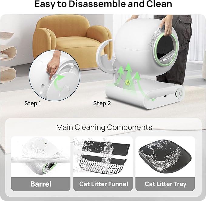 Self Cleaning Litter Box, 2026 Upgraded Automatic Cat Litter Box, Includes 2 roll Liners, 68L+9L Large Capacity Box Robot, Suitable for Medium Cats and Kittens, APP Control - Green