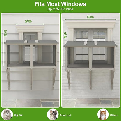 PetsCosset Cat Window Box Catio Outdoor Cat Enclosure for Sunbathing, Napping & Bird Watching, Sturdy Window Perch for Indoor Cats for Apartments, Keeps Insects Out, All-Weather Use, Grey