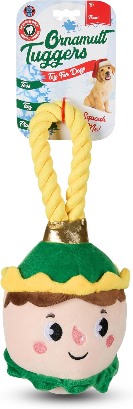 Bow Wow Pet Elf Ornament Rope Plush Dog Chew Toy