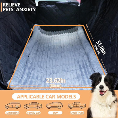 2-in-1 Dog Car Seat Cover & Dog Car Pet Bed Mat for Back Seat, Waterproof Pet Hammock with Soft Plush Cushion, Nonslip Backseat Protector for Dogs, Fits Cars SUVs Trucks