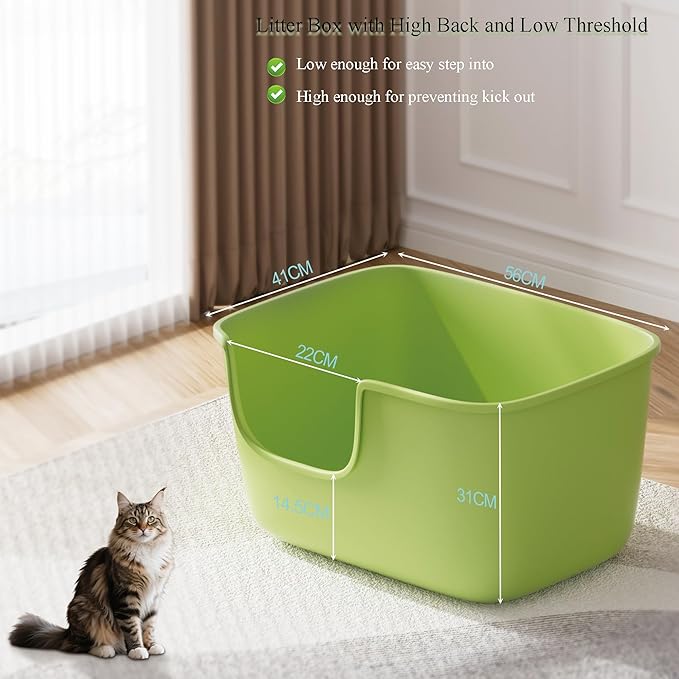 Vealind Large Cat Litter Box for Indoor Cats High Sided and Low Entry Litter Box 22.2"×14.9"×12" Tall Litter Boxes with High Back Deep Wall XL Cat Litter Boxes (Green)