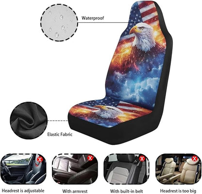 Car Seat Covers Universal Eagle American Flag Vehicle Front Seats Interior Protector Waterproof Anti-Slip Back Fabric Interior Protection Suitable for Cars, SUV and Trucks