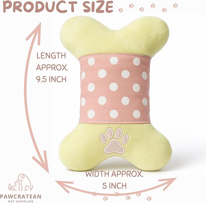 7" Squeaky Plush Toy for Puppies Small Dogs Self Etertainment Washable Soft Made [PET ONLY] (Pink Cartoon Bone)