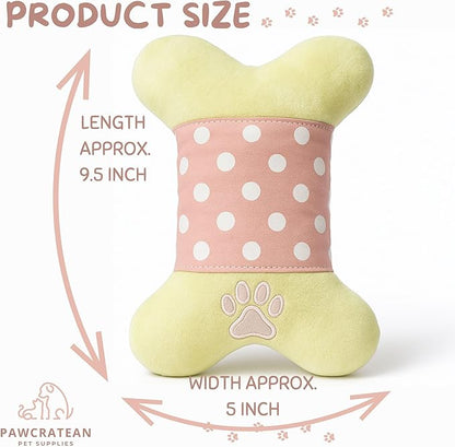 7" Squeaky Plush Toy for Puppies Small Dogs Self Etertainment Washable Soft Made [PET ONLY] (Pink Cartoon Bone)