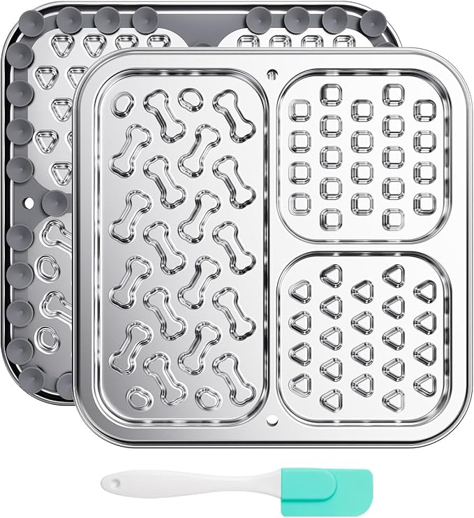 Kactoily Stainless Steel Lick Mat for Dogs and Cats, Large Slow Feeding Licking Pad with 46 Suction Cups, Wall/Floor/Crate Mounting, Peanut Butter Licking Pad for Boredom Reducer and Anxiety Relief