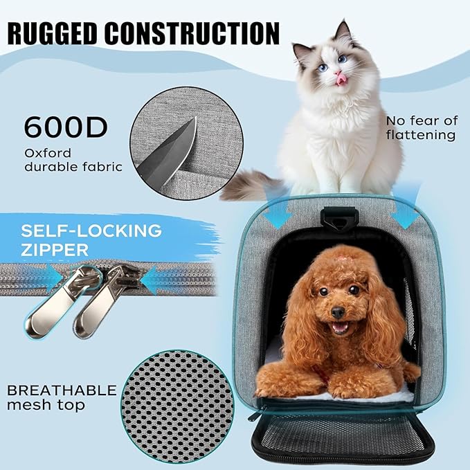Cat Carrier, Soft-Sided Airline Approved Pet Carrier Case with 4 Ventilated Windows for Cats and Dogs Under 10-25Lbs (17.0 L x 11.0 W x 11.0 H Inch, Grey)
