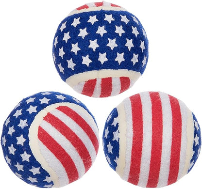 Barkbox Fetch of July Rubber Tennis Balls for Dogs & Puppies | Patriotic Trio of Squeaky Fetch Balls for Bounce, Chase & Play | Durable, Festive & Fun for Playful Pups