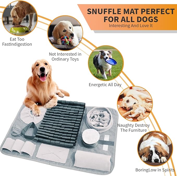 Snuffle mat for Dogs Iteractive Dog Puzzle Toy Used for Training Stress Relief This sniffing mat effectively slows your dog's eating pace. Suitable for indoor and outdoor use. Gray (26 x 17 inches)