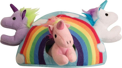 Snugarooz Hide & Seek Rainbow Dog Toy with Repair Patch – Interactive Plush Rainbow with 3 Squeaky Unicorns – Designed for Fun and Engaging Play for Your Pup