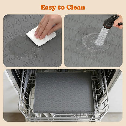 Large Silicone Dog Food Mat with Raised Edge, Waterproof Non-Slip Pet Feeding Mat for Floors, Dog Bowl Mat for Food and Water, Spill Proof Cat & Dog Feeding Placemat, Easy Clean, 34 x 22, Gray