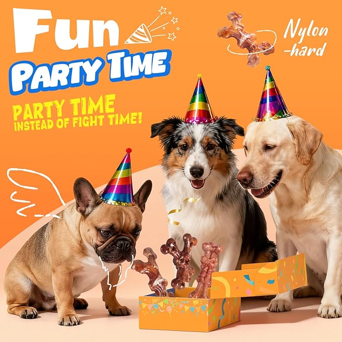 3 Pack Indestructible Dog Toys for Aggressive Chewers, Bacon Flavored Nylon Chew Bones, Tough Durable for Large Dogs 20-90 lbs